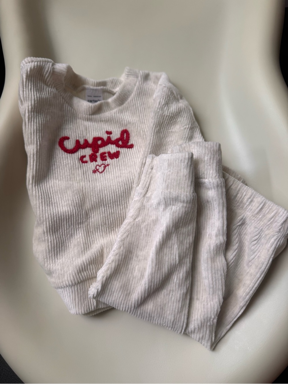 Carter's White 'Cupid Crew' Plush Kids Pajama Set with Red Embroidery
